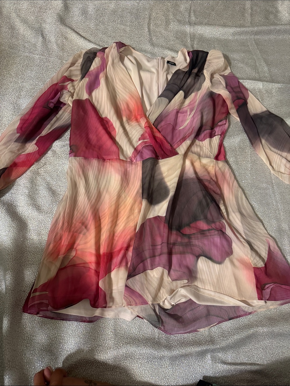 Express Floral Watercolor Wrap-Style Romper - Picture 4 of 5